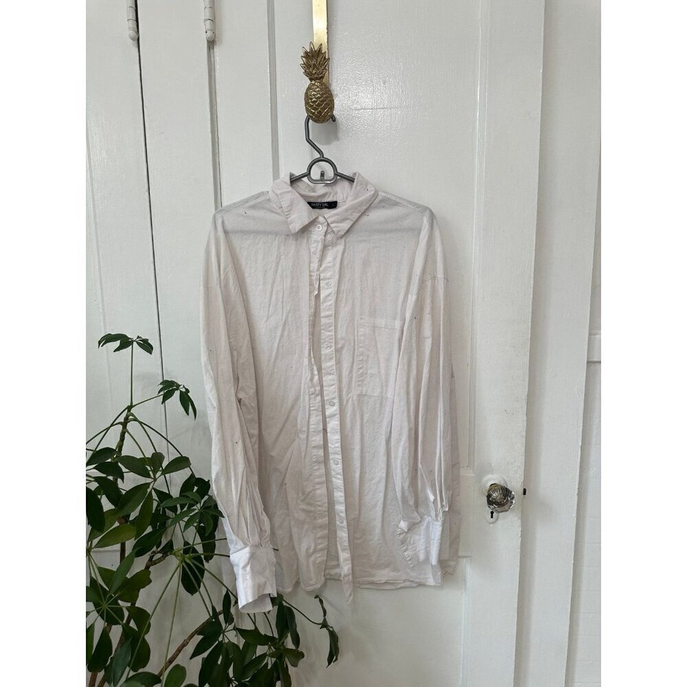 Nasty Gal women’s size large white long button down shirt